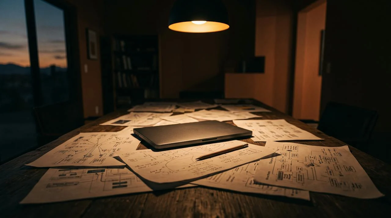 Infrastructure schematics on a meeting table